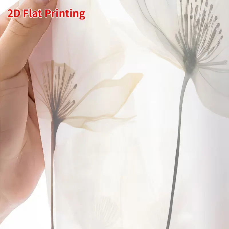 1 Panels Wabi-Sabi Beige Poppy Sheer Curtains 2D Flat Print Minimalist Watercolor Floral Voile Curtains for Living Room Bedroom