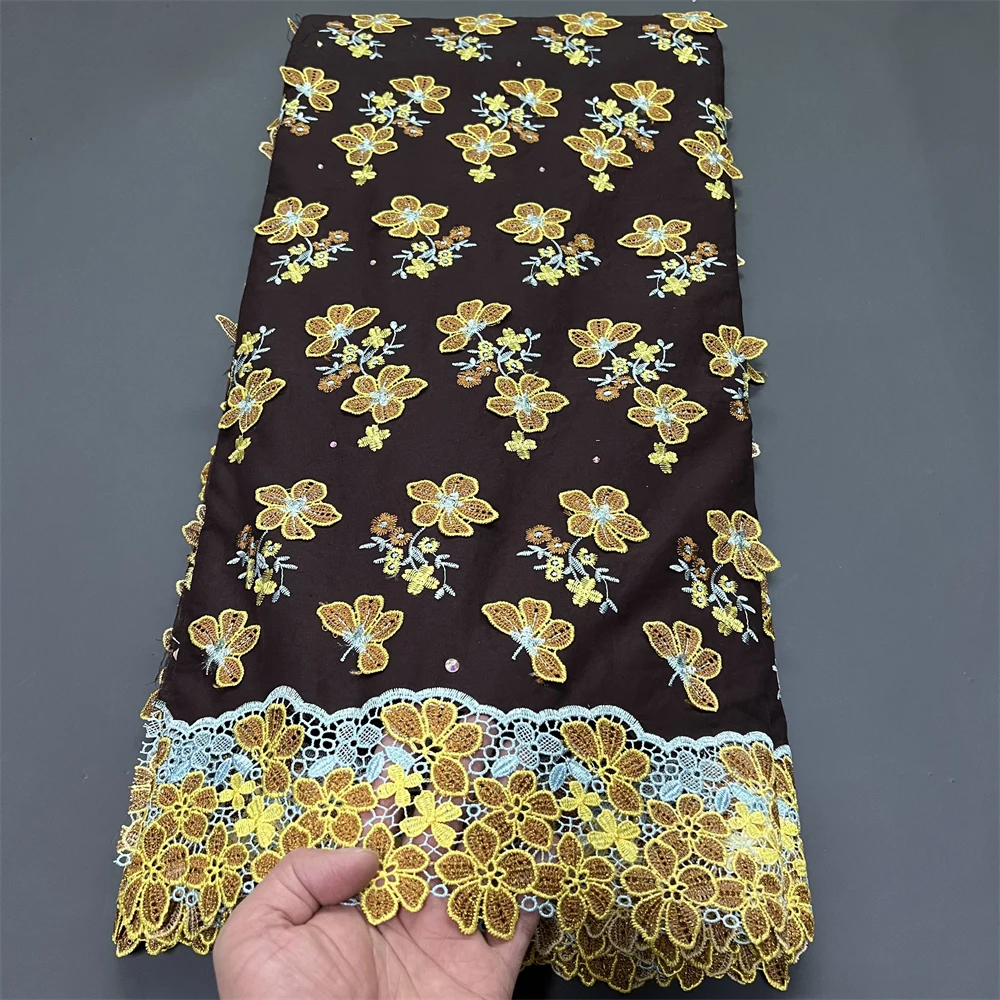 

African Nigerian Sequins Tulle Lace Fabric Sewing Prom Dresses Embroidery High Quality Guipure 2026 cotton hz1403 5Yad