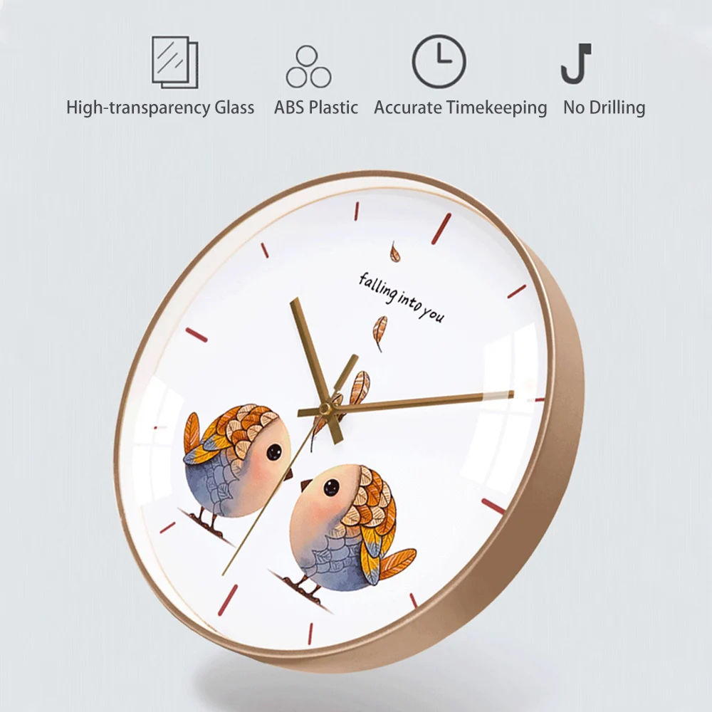 Simple Wall Clock Cute Bird Decor For Bedrooms Living Room Kitchen Non Ticking Loudspeaker Mute Analog Clock 8 10 12 Inch