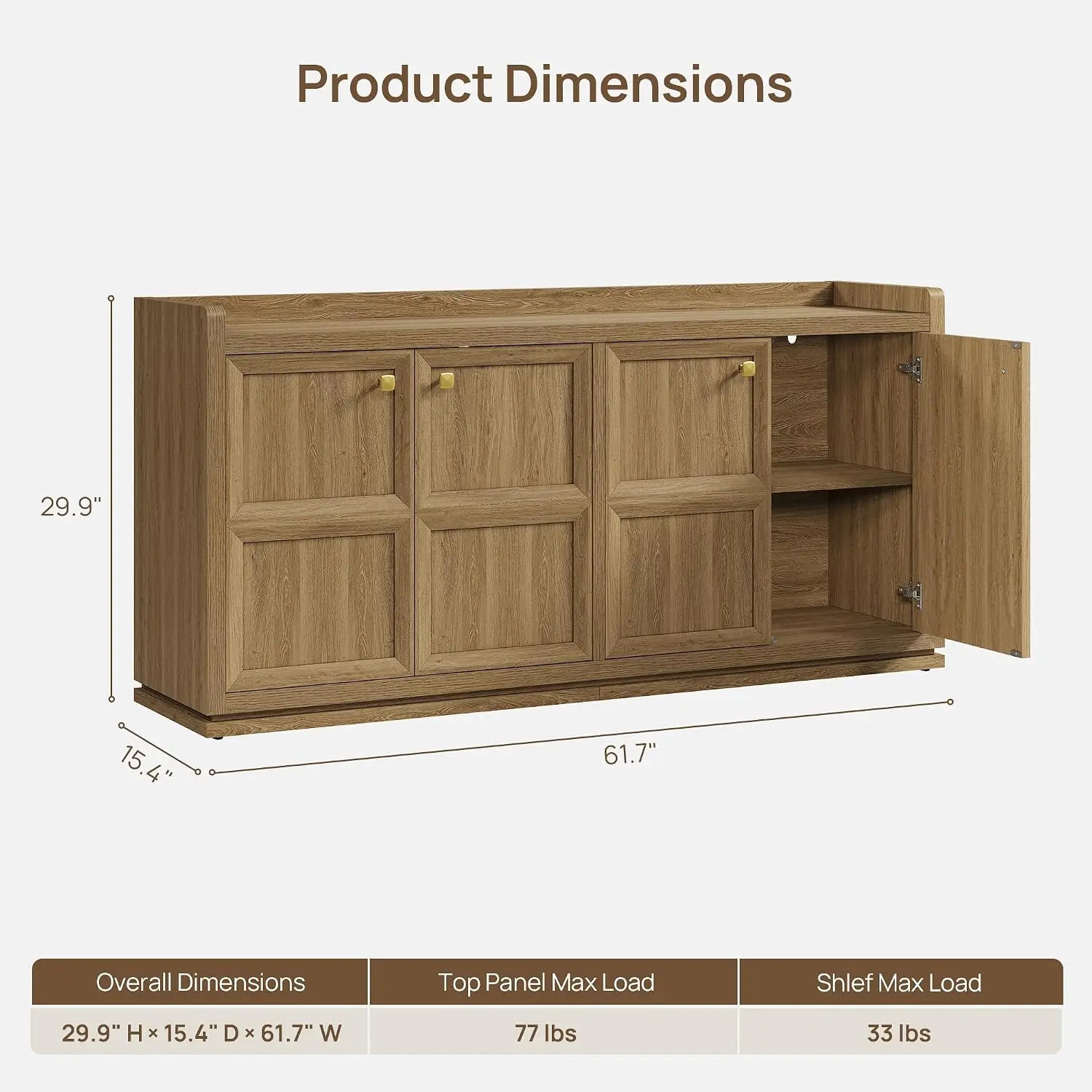 4-Door Buffet Cabinet, 61.7