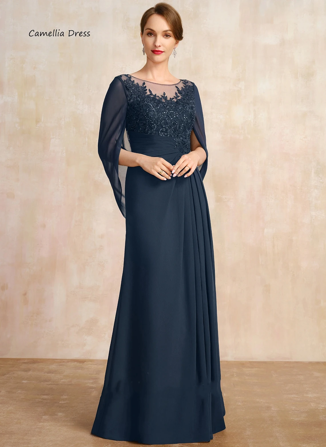 

Graceful A-line Mother Dresses For Weddings Scoop Lace Evening Dresses Chiffon Illusion Wedding Party Dress فستان حفلات الزفاف