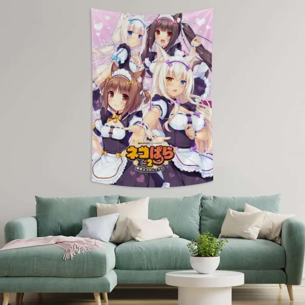 Tapeçaria Anime para Decoração de Quarto, Nekoparas, Kawaii, Bonito, Estético, Itens de Parede