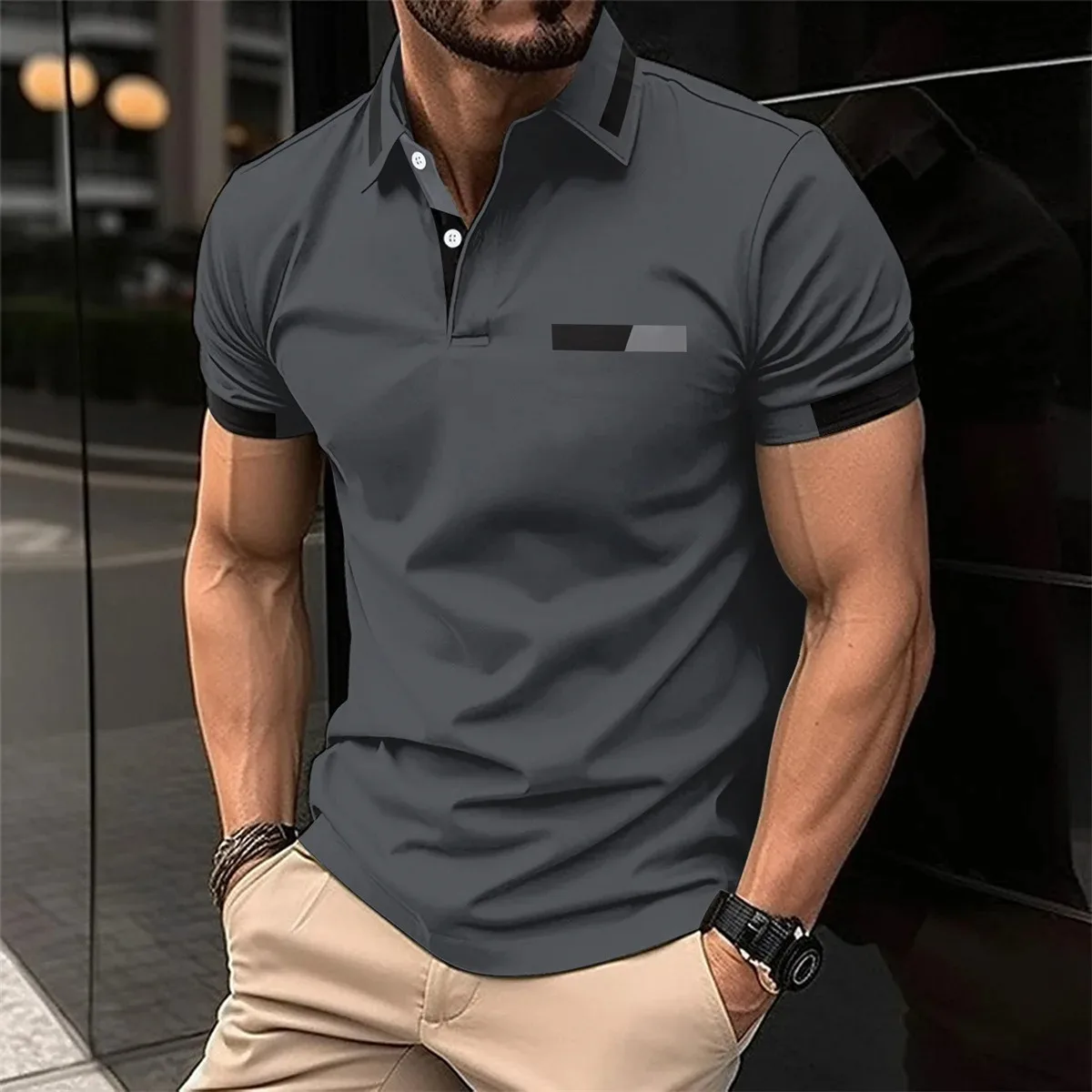 Sommer männer Casual Kurzarm Polo-Shirt Einfarbig Revers Tops Mode Casual Business Rosa Polo-Shirt Atmungsaktive T-shirt