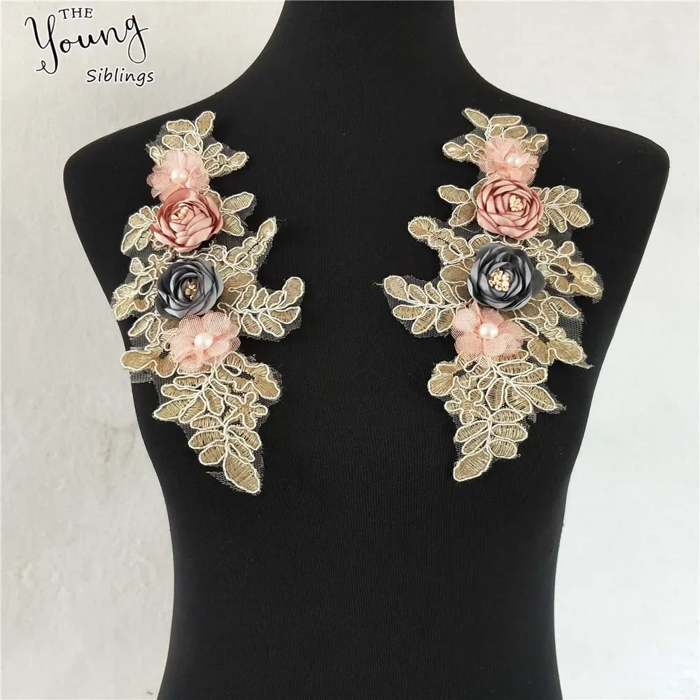 1 piece for sale lace chest decoration 3D three-dimensional flower sequin embroidery DIY clothing craft supplies accessories