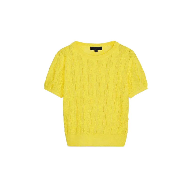 

New Women's American College Sle Knitted Top round Ne ort Sve Texture Summer Faion Polyester Fiber Slim Fit