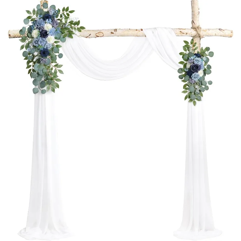 

Dusty Blue Artificial Wedding Arch Flowers (Pack of 3), with 26Ft Shiny White Wedding Arch Draping Fabric Arrangement Swag