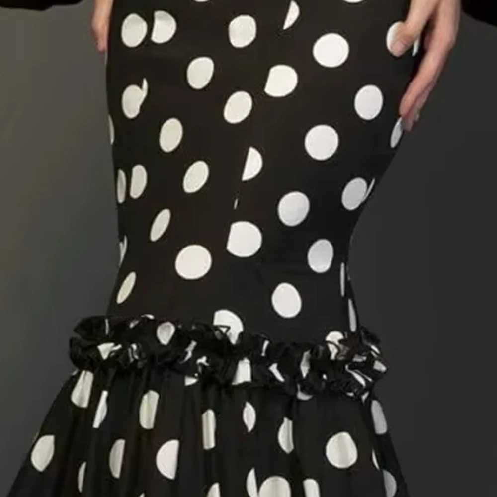 

Women's Polka Dot Printed Ruffle Hem Fishtail Dress Bohemian Fashion Casual O-neck Flare Sleeve Slim Elegant Party Maxi Dresses