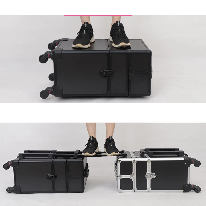 New Women Trolley Cosmetic Bags on Wheel,Nails Makeup Toolbox,Detachable Foldable Beauty Suitcase Travel bag vs Rolling Luggage