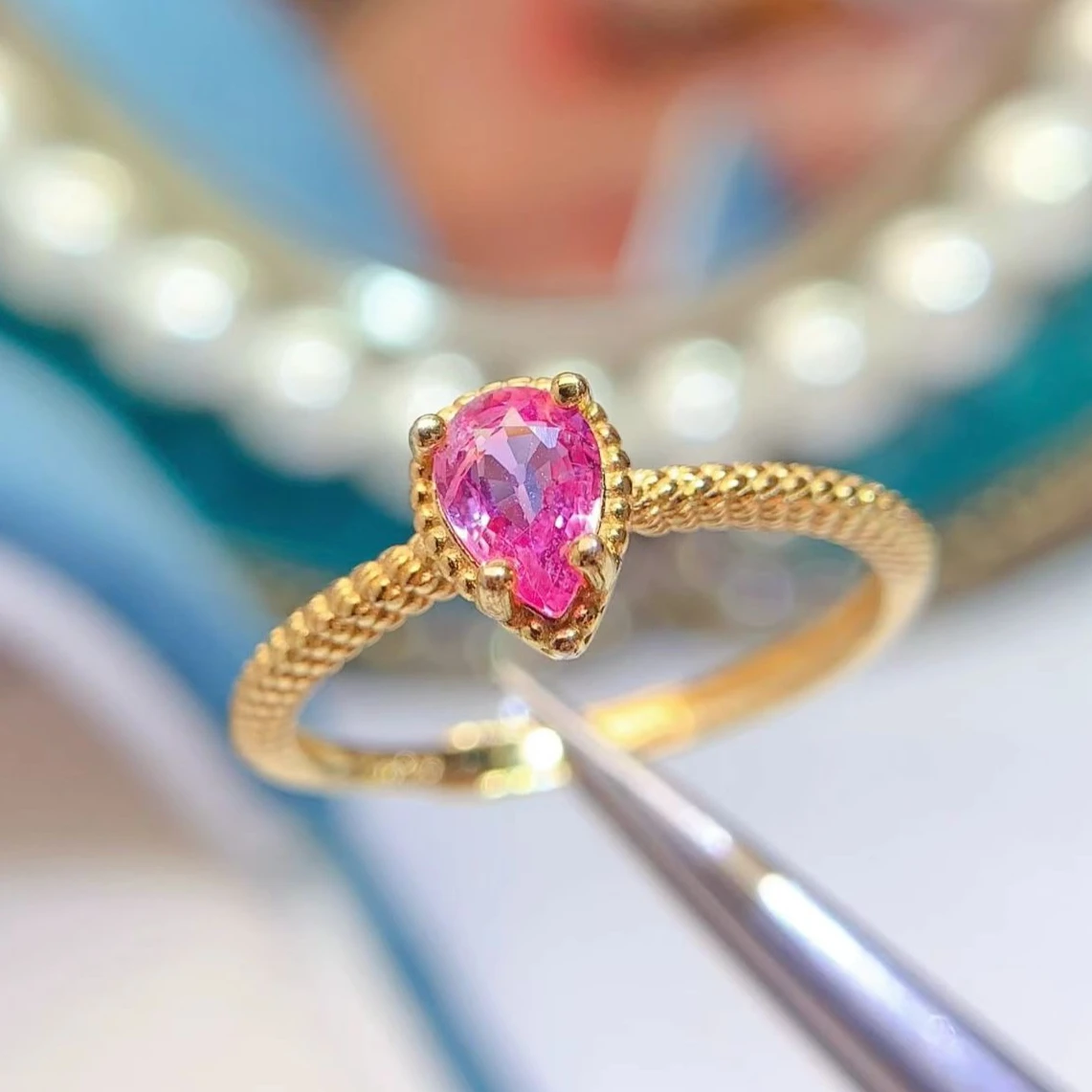 Natural Pink Sapphire Ring 925 Sterling Silver Pear Cut Genuine Sapphire Solitaire Ring with Jewelry Certificate Gift for Women