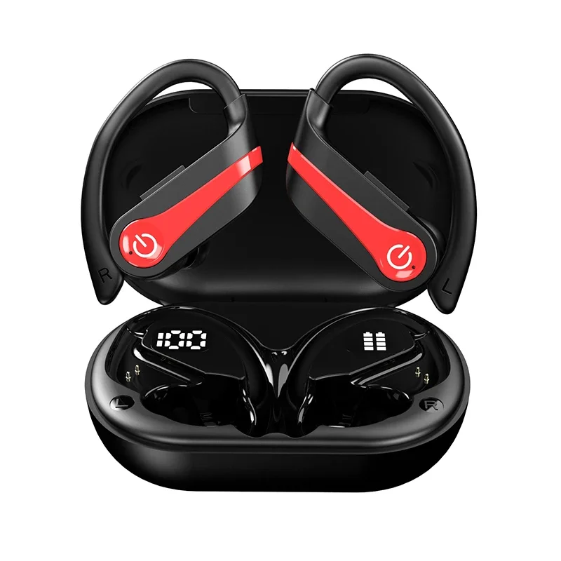 

Q63 Bluetooth 5.3 Wireless Earbuds with Mic IPX7 Waterproof 200H Earphones with Hooks for Sports Running Workout Gym