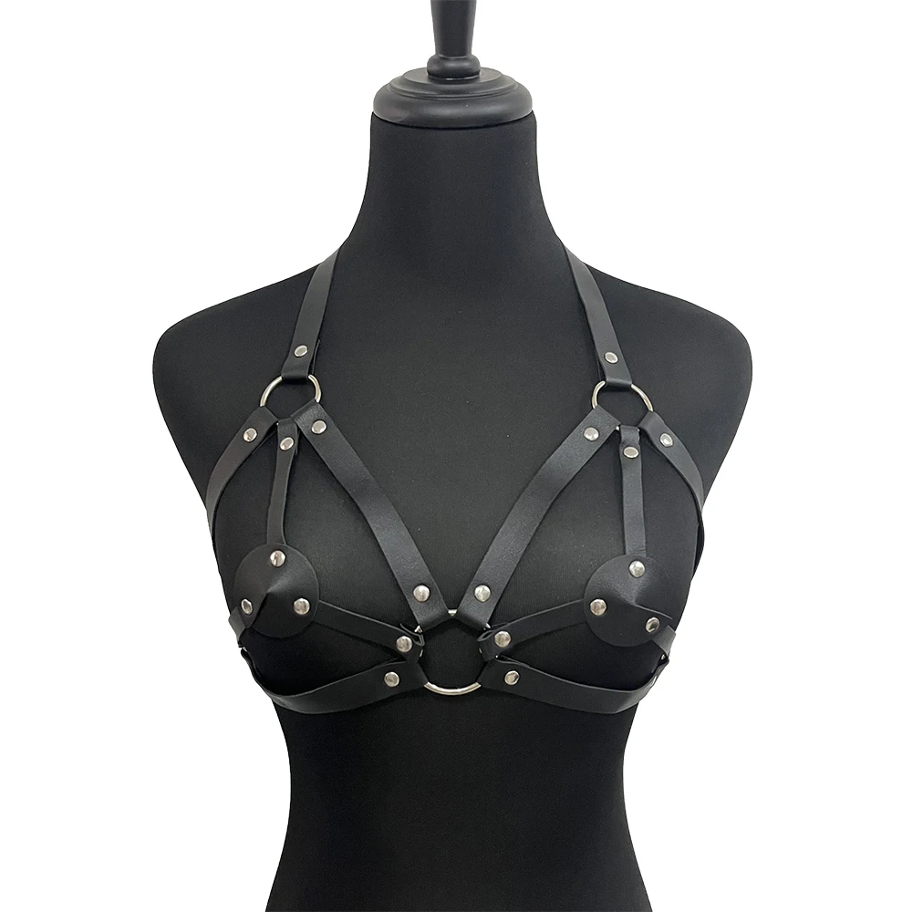 Punk Bdsm Leather Bra Cage Harness Body Bondage Harajuku Lingerie Fetish Female Chest Harness Goth Suspender Leg Garter Belt