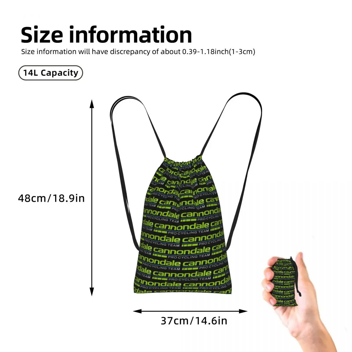 Cannondales Drawstring Backpack Sports Gym Bag Lightweight Foldable Storage Drawstring Bag for Men Women