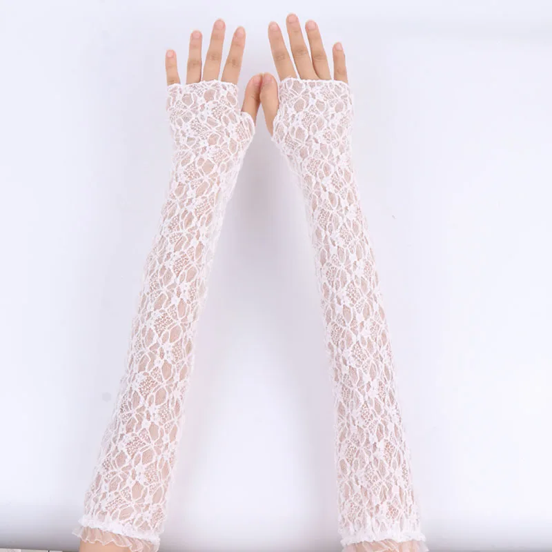 1Pair Y2K Lace Long Sleeves Lolita Style JK Arm Cover Women Cuff Hollow Embroidery Driving Arm Sleeves Fingerless