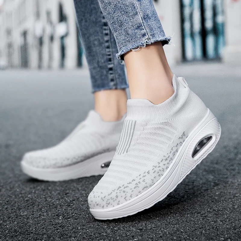 

Women Walking Shoes White Sock Sneakers Air Cushion Ultra Light Sneaker Slip On Running Shoes Lady Comfortable zapatillas 3005