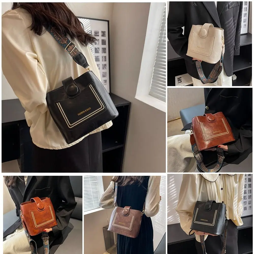 

New Vintage Crossbody Bags Trendy PU Leather Women Bags with Wide Strap Fall Purse Shoulder Bag Women