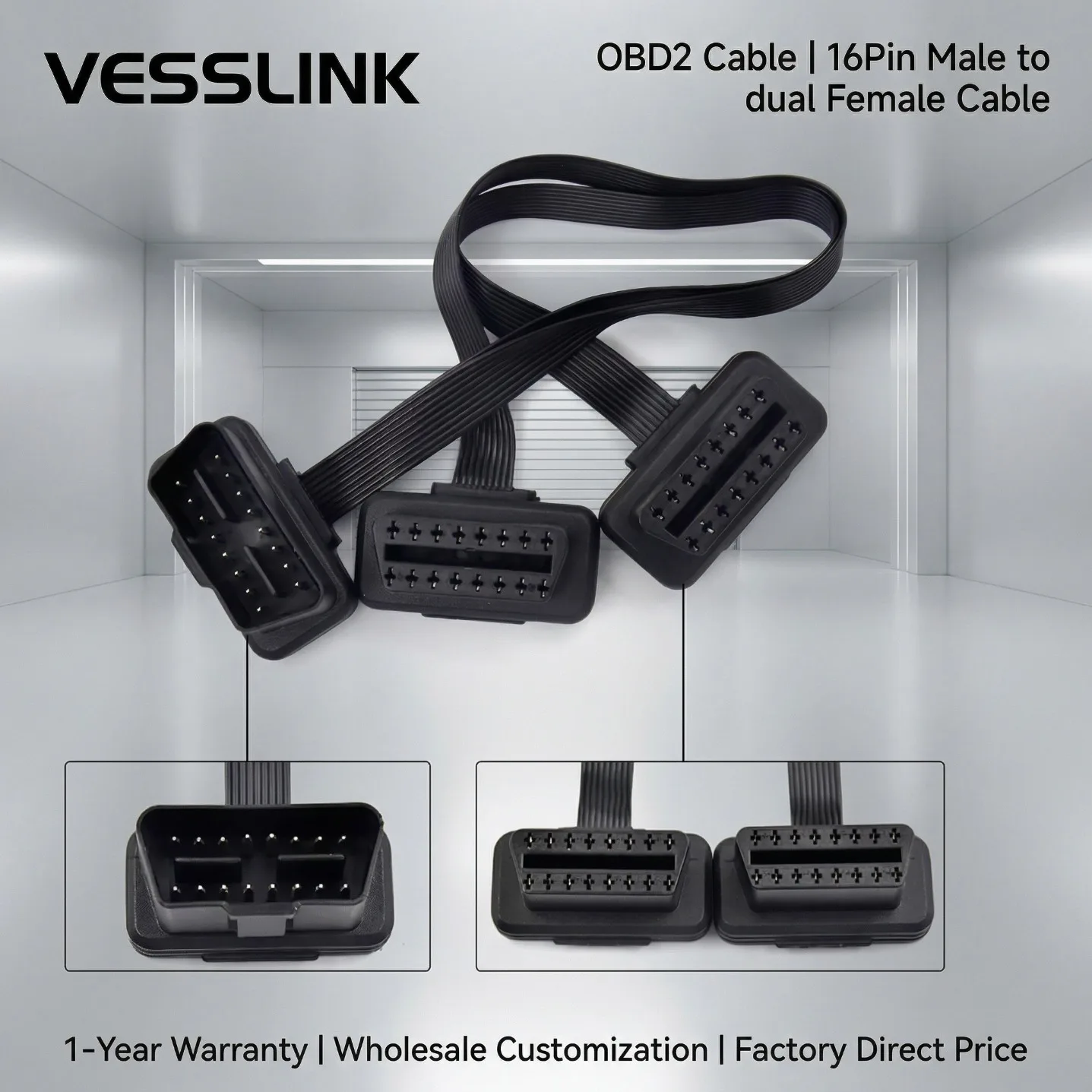 HOT !!! Flat+Thin OBD2 Extender OBD2 8PIN/16Pin ELM327 Male To Dual Female Y Splitter Elbow OBDII Extension Connector Cable