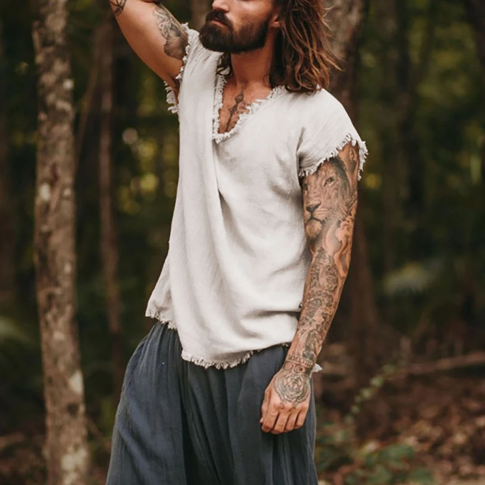 Mens Linen Tank Shirt Minimalist Holiday Plain Loose Large Size Male Summer Clothing Tops Sleeveless Causal Mens Vest S-3XL