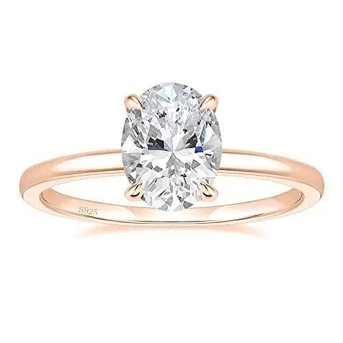 Women's 925 Silver Oval Solitaire CZ Wedding Ring