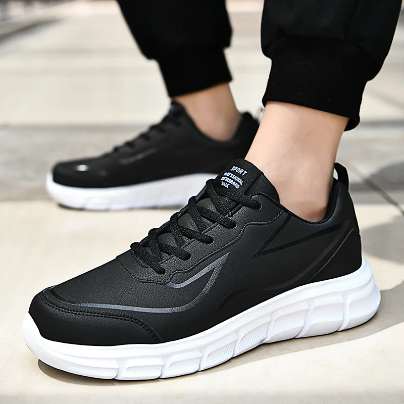 MAEDEF Man Sneaker Male Comfortable Casual Shoes Black Leather Flats Students Walking Shoes Non-slip Lightweight Sports Footwear