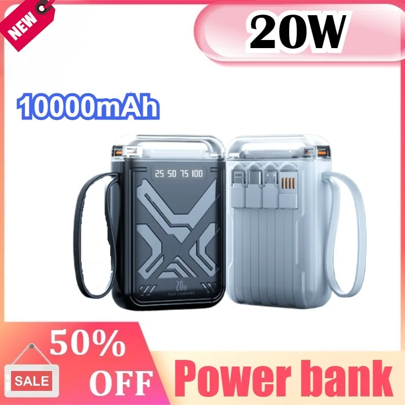 

New 10000mAh Large Capacity Fast Charging Power Bank with Built-in Cable Portable Power Supply for