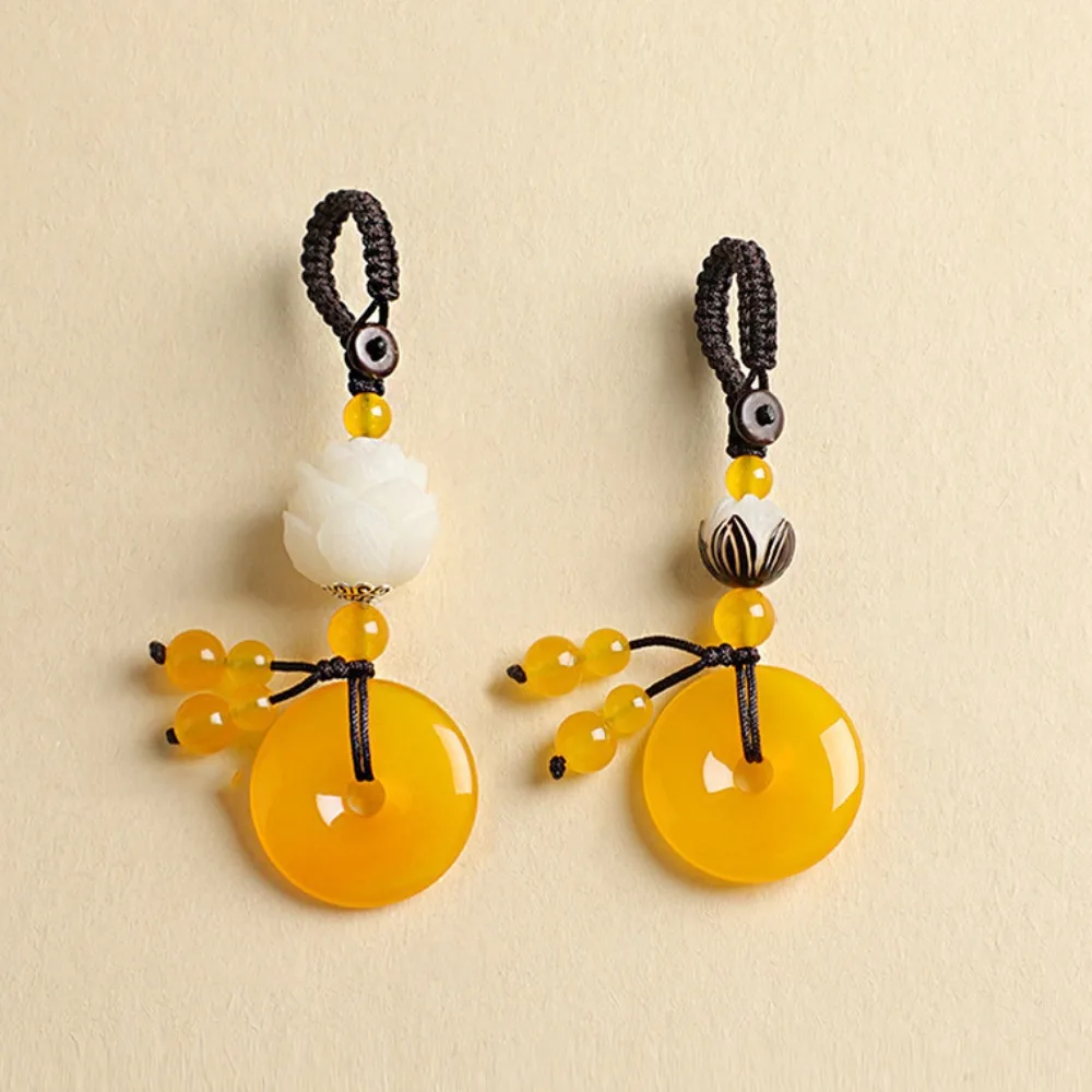 Keychain Pendant For Men Women Bag Accessories Car Key Buckle Natural Antique Jade Round Agates Stone Keyrings Gifts
