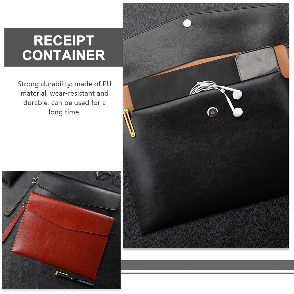 A4 Document File Organizer PU Folder Waterproof Stylish Portable Business Office Use Document Pouch PU Folder