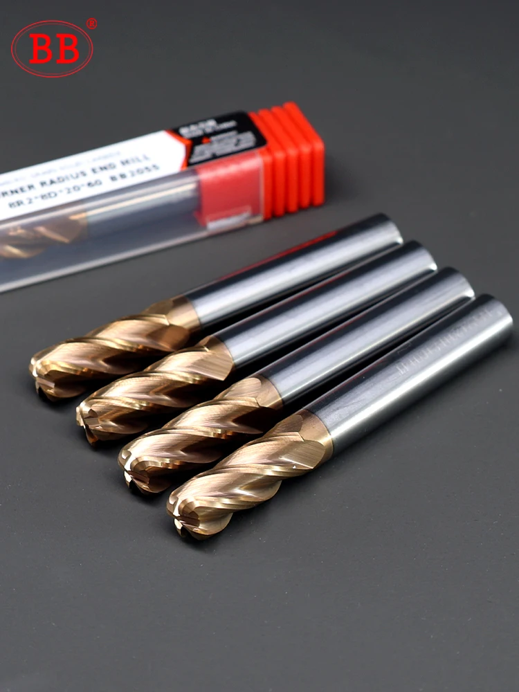 BB Corner Radius End Mill R Bullnose Cutter Plastic Copper DIY Tool 4 Flutes R0.2 R0.5 R1 Radius Edge BB2055