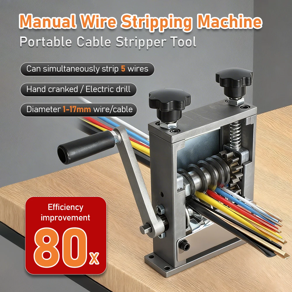 TUNGFULL Manual Cable Stripper Hand Crank Wire Stripping Machine for Scrap Copper Wire, Compatible with Electric Drill