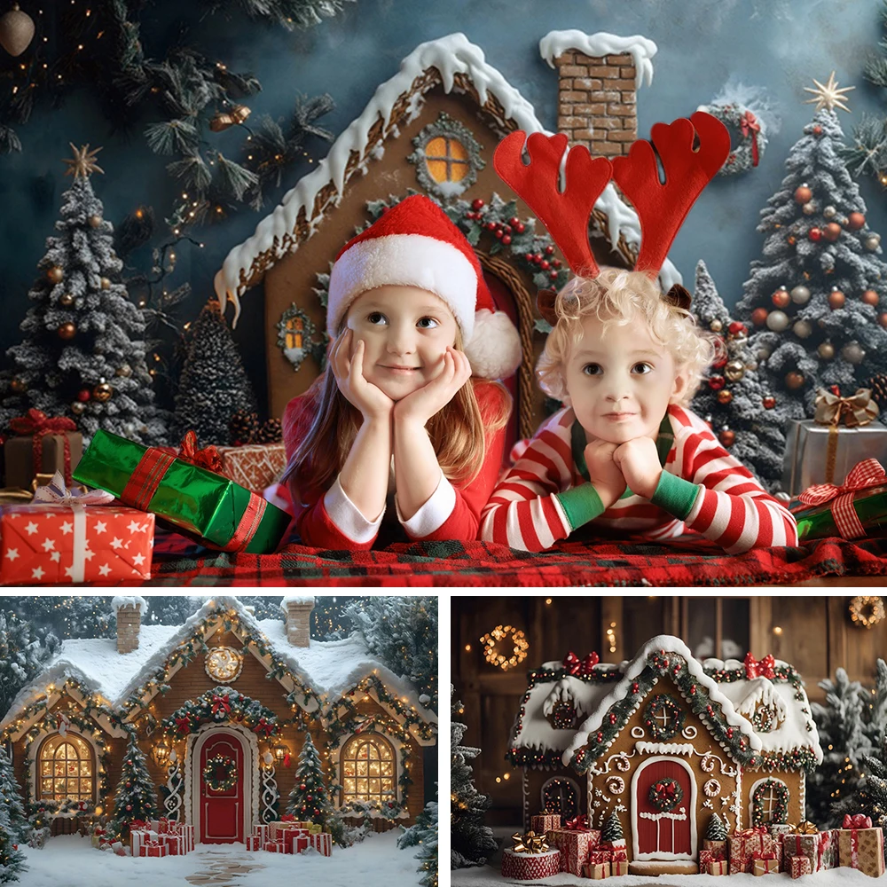 Merry Christmas Dreamy Little House Backdrop Photography Winter Snow Scene Baby Photo Photographic Family Party Background Props