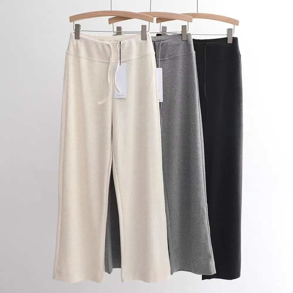 

LO High Waist Knitted Pants Women Casual Loose Wide-leg Pants Floor Length Drawstring Comfortable Women Trousers Korean Fashion