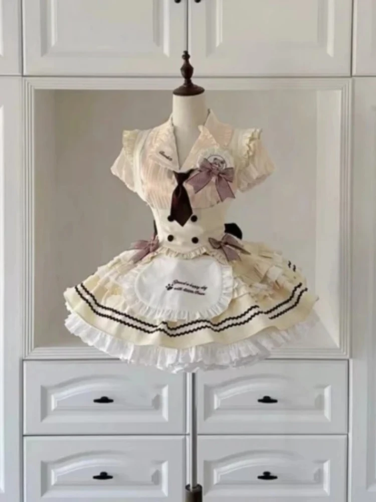 Harajuku Sweet Lolita женский комплект из трех предметов, белый кружевной дизайн, корсет, топы + пышная юбка, элегантная женская новая шикарная одежда в стиле ретро, лето