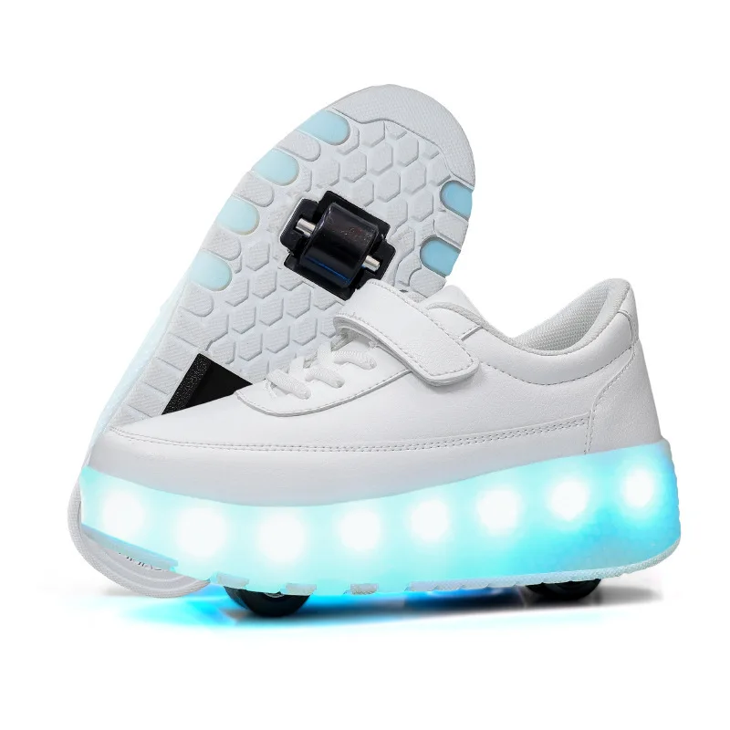 New  Fashino Kids LED light shoes Boys charging walking shoes Child wheel shoes two-wheel Girls roller skates