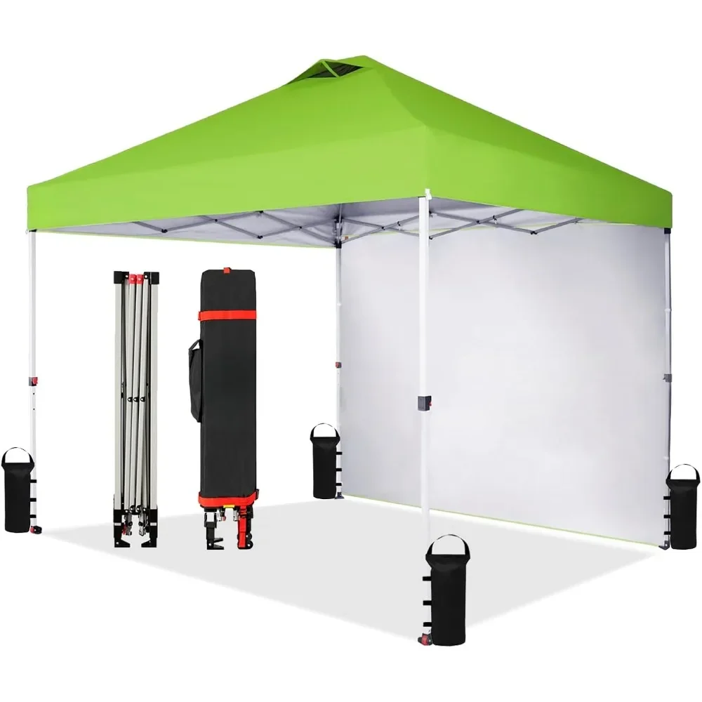 10x10 Pop Up Canopy with 1 Side Wall - Beach Tent with One Push Setup - Outdoor Sun Shade for Events, Parties, Camping - Gazebo