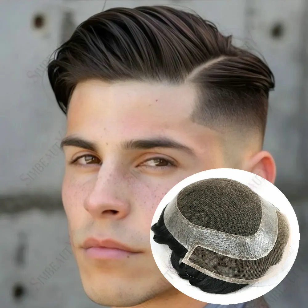 شفاف HD الدانتيل الرجال الشعر المستعار شعر بشري حقيقي الباروكات الدانتيل مع بو الرجال الشعرية الاصطناعية وحدات نظام شعر مستعار رجل دائم #2