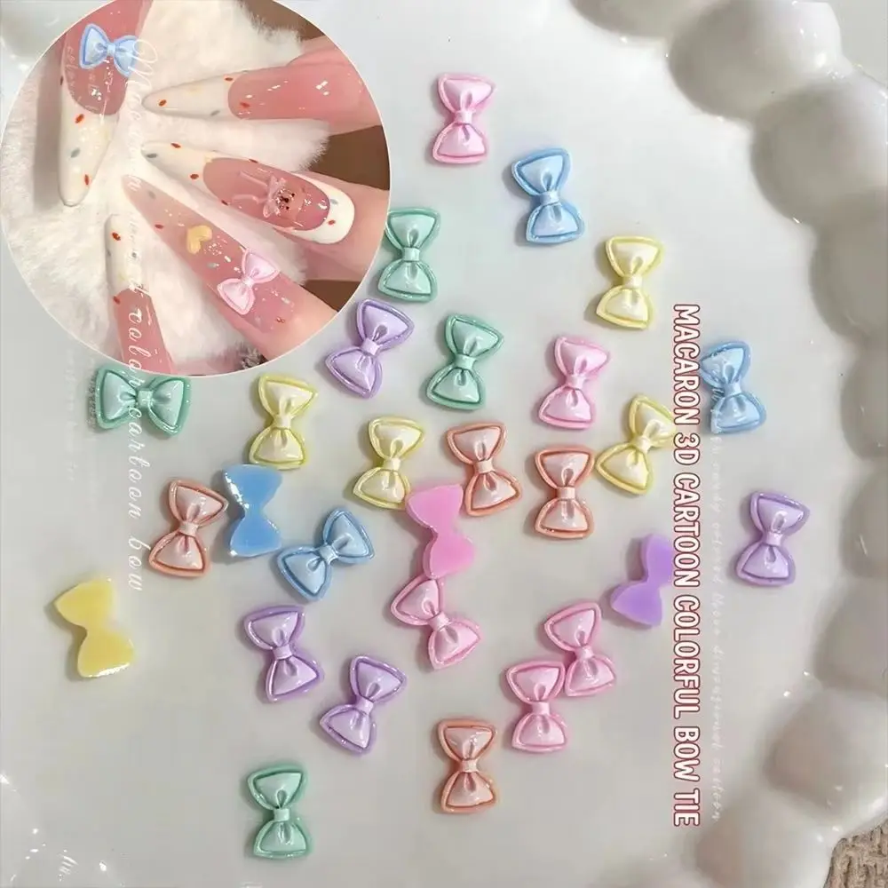 30pcs 3D Mixed Macaron Color Bow Nail Art Charms Cute Cartoon Bowtie Nail Decoration Accessories for DIY Manicure Salon Supplies