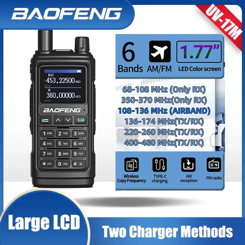 

BaoFeng UV 17M Walkie Talkie Air Band Wireless Copy Frequency Ham Radio Handheld Type-C 16 KM Long Range Two Way Radio UV 5R K5