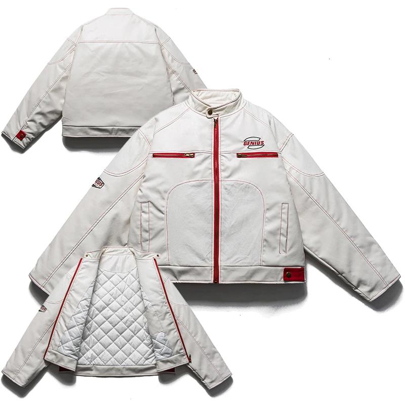 

Мужская куртка-бомбер из искусственной кожи и хлопка с воротником-стойкой, в стиле пэчворк, для осени и зимы, для мотоциклистов...