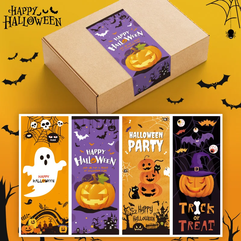 52 stickers/pack Halloween rectangular sealing stickers pumpkin ghost bat gift packaging box sealing decorative stickers