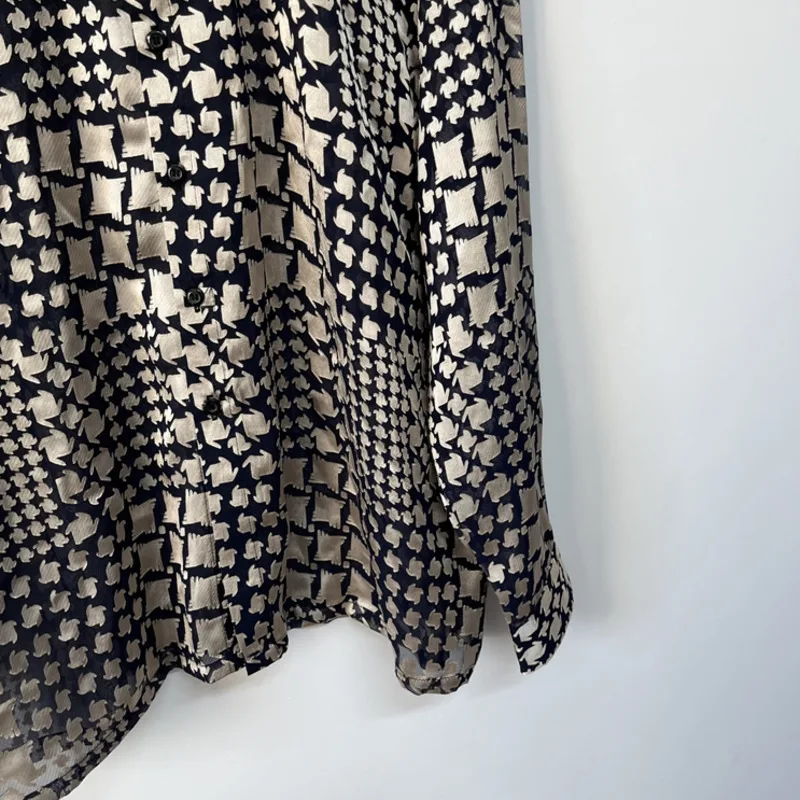 WVGA ربيع وصيف جديد رجل المد houndstooth شبه شير تصميم شخصية قمصان طويلة الأكمام المتخصصة شيك بلايز عادية Ins W13323