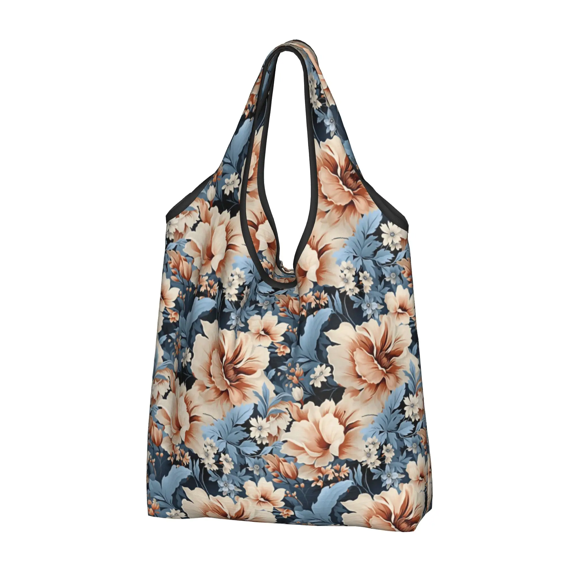 Fashion Printed Blooming Pale Orange Peonies Flowers Tote Shopping Bags Portable Shoulder Shopper  Handbag