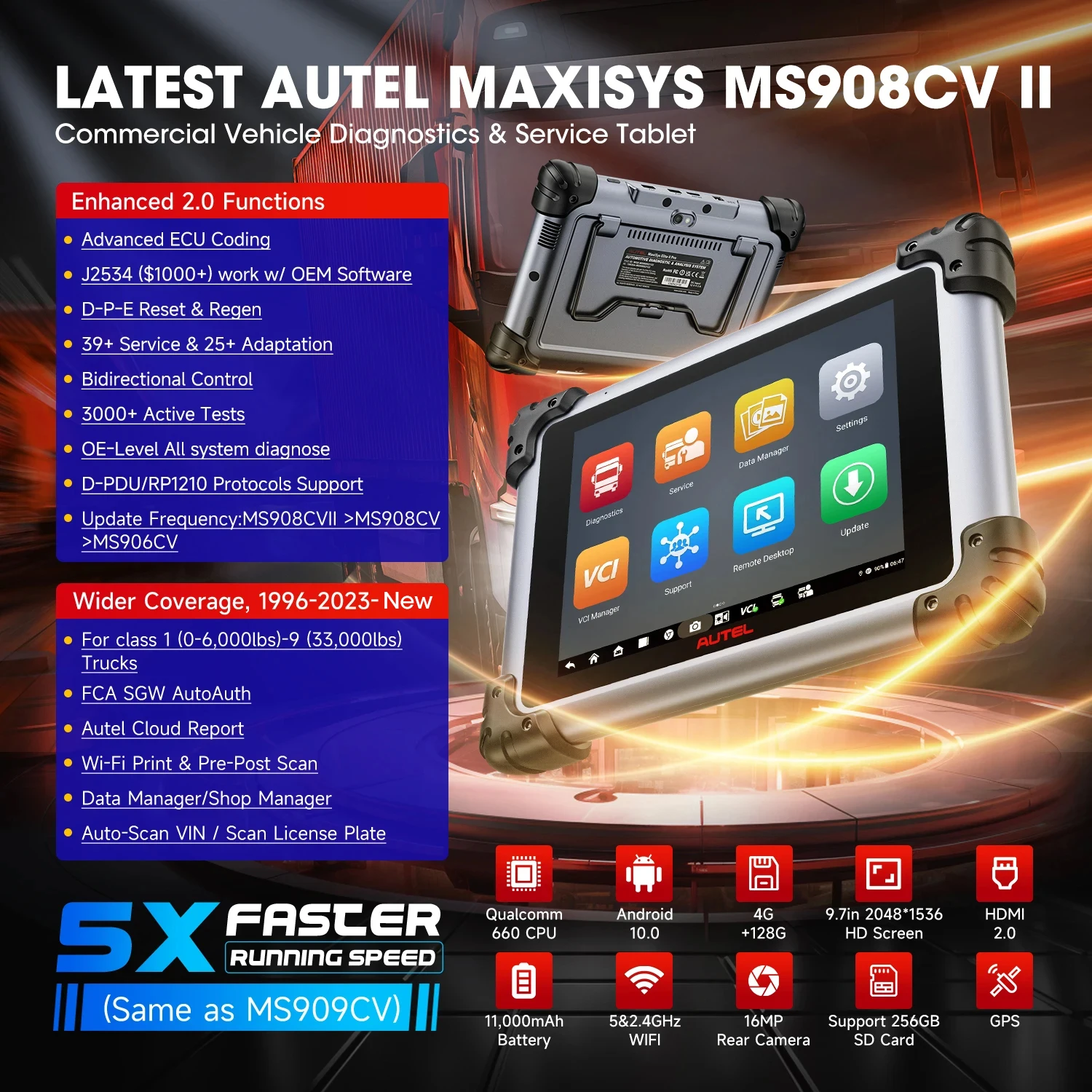 Autel MAXISYS MS908CV II LKW-Scanner ECU-Codierung J2534 Programmierer 64 Service Bluetooth Diagnose-Scan-Tool Gleich wie MS909CV – Detail 1