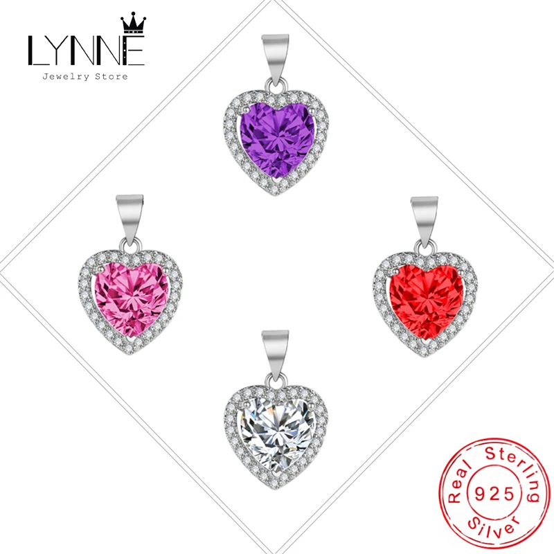 Neue Mode 925 Sterling Silber Herz CZ Anhänger Halsketten Frauen Schmuck Jahrestag Geschenk Lila & Rot & Rosa Zirkon Schlüsselbein kette – Detail 2