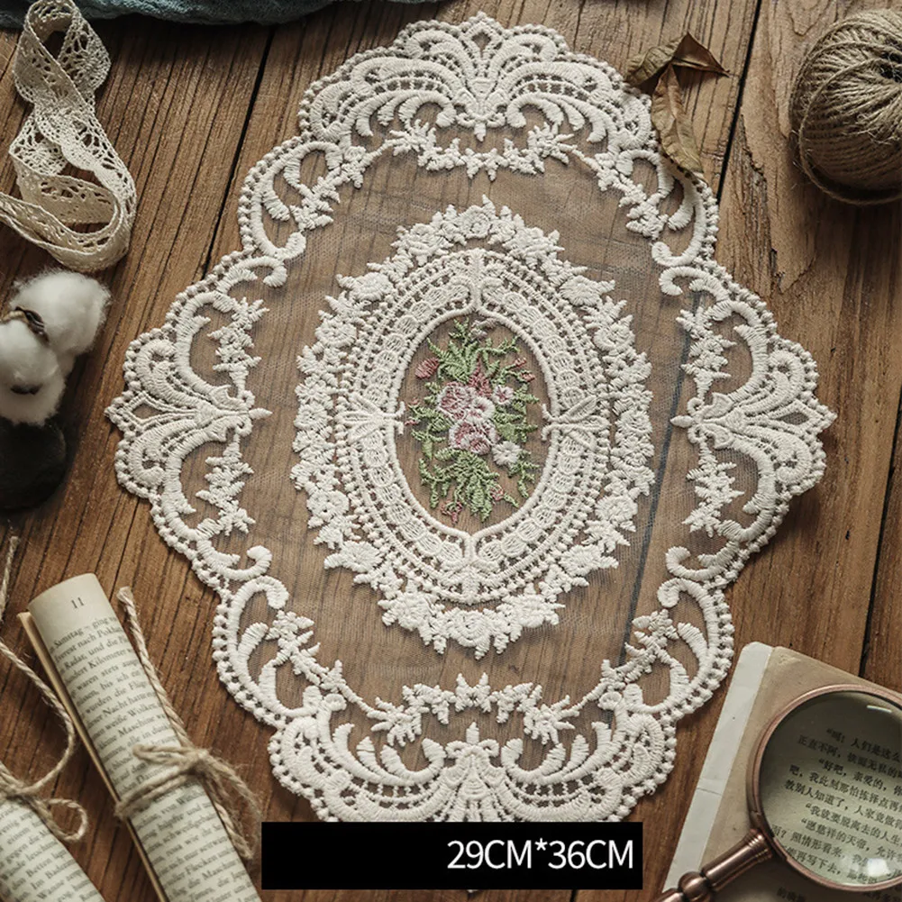 Rustic Cotton Lace Tablecloth with Floral Crochet Design for Dining Table Tea Table Kitchen Desk Office Bedroom Decor