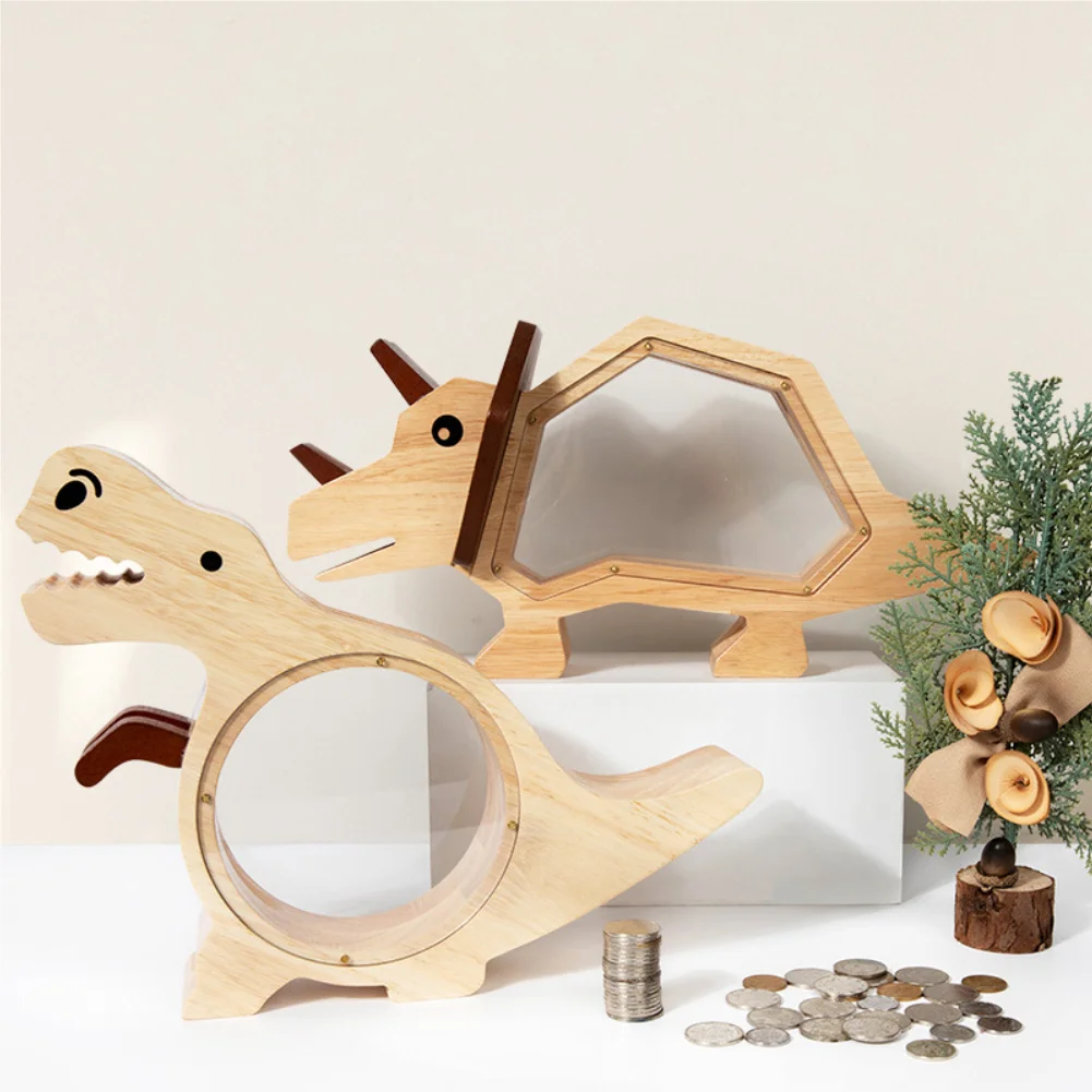 

Money Box Dinosaur Arrives Wooden Money Box Acrylic Children's Desktop Ornament Savings Jar