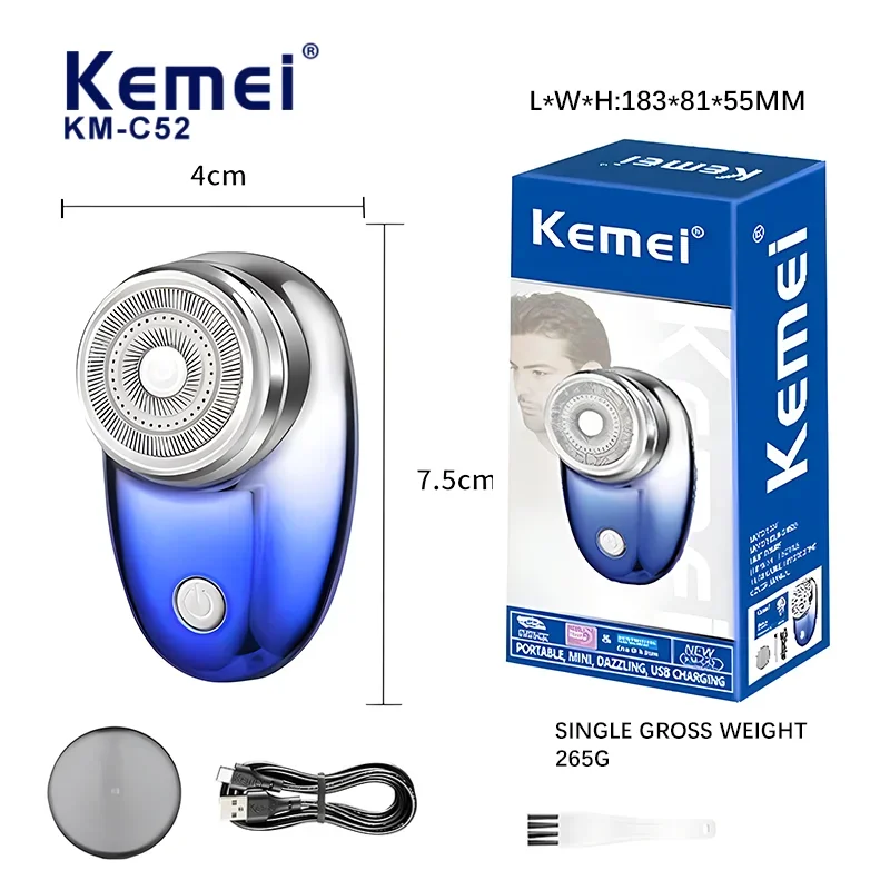 

KeMei Km-c52 Mini Portable Shaving Machine Waterproof Wet And Dry Electric Razor Shaving Machine For Men