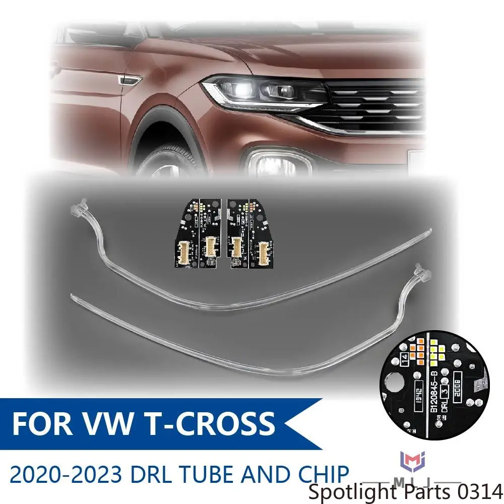 

Для VW T-Cross/Tacqua 2020-2023: Белая светодиодная трубка ДХО, световодная пластина, источник света, чип, плата «ангельские глазки», автомобильные аксессуары