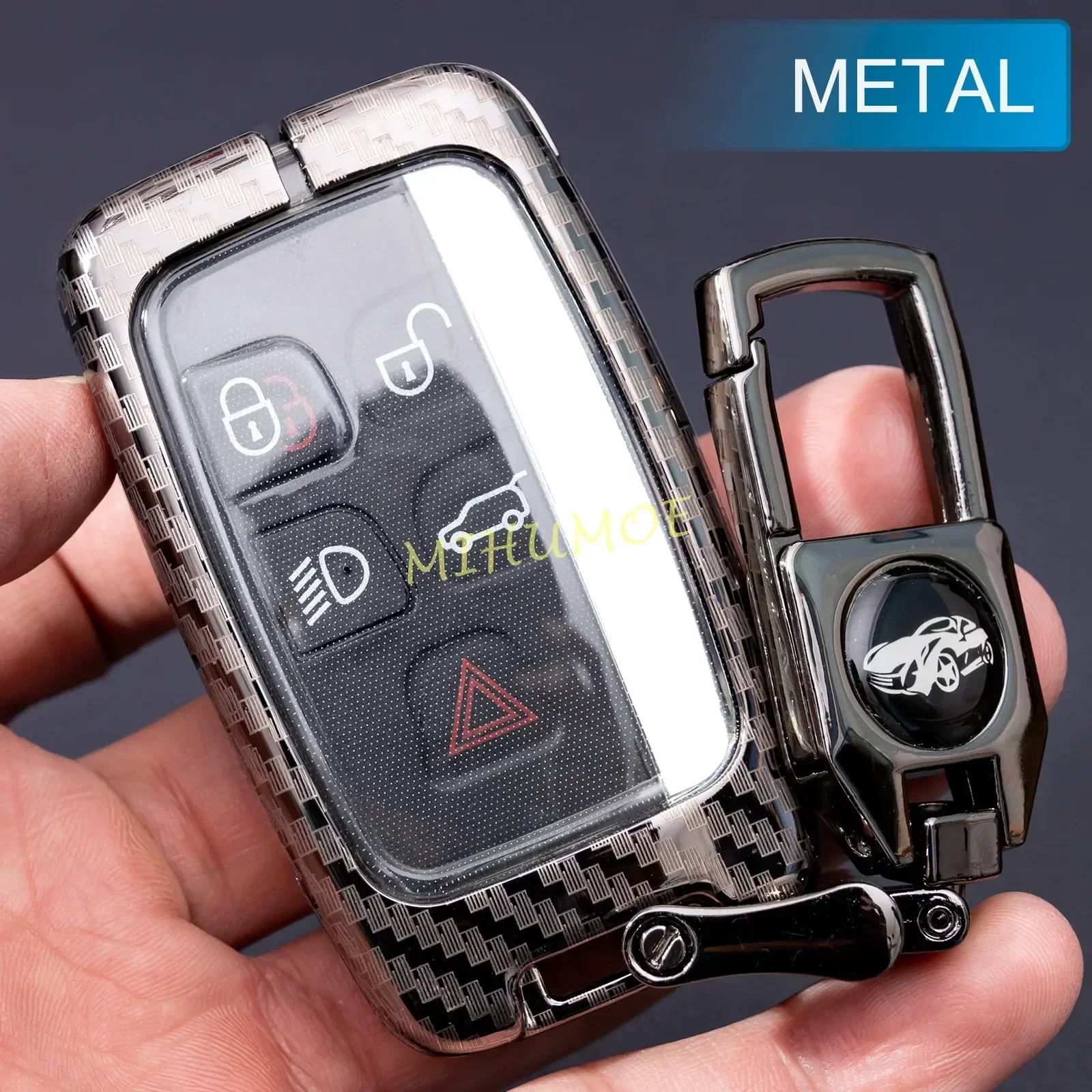 

Carbon Fiber Metal Car Key Fob Cover Case Chain For Land Range Rover Evoque Velar Discovery Sport LR4 Jaguar XE XF XJ F-PACE