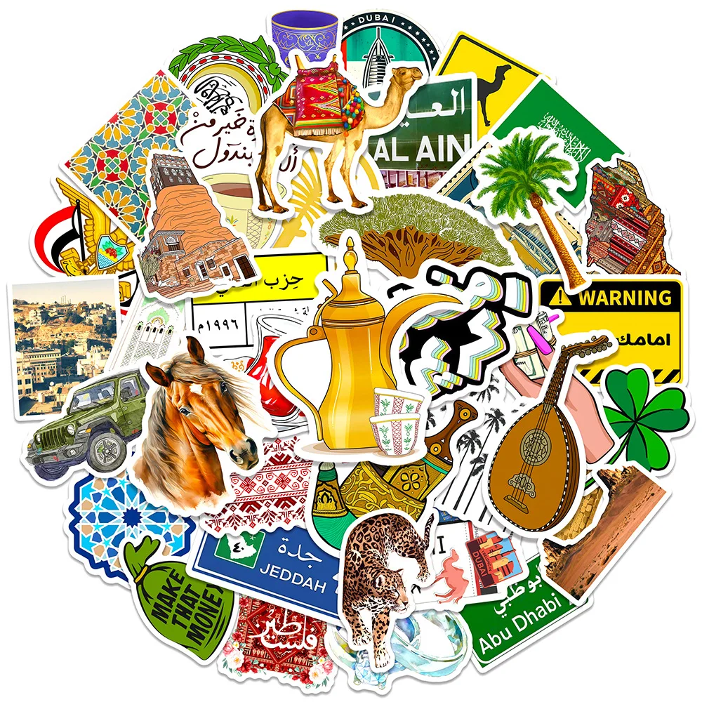 

10/50PCS Middle East Area Feature Graffiti Sticker Saudi Arabian Desert Camel Decal DIY Phone Case Diary Luggage Desk Decal