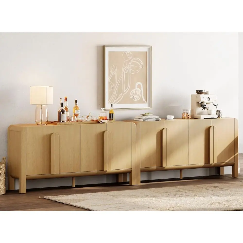 

Large 126 Wide Sideboard Cabinet with Storage, Curved Dining Room, Living Room, Kitchen Storage Solution, Oak