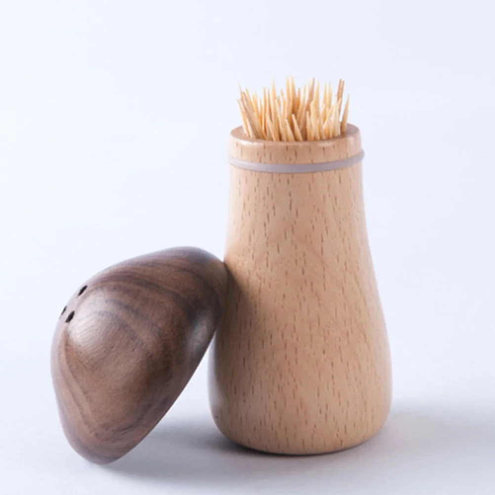 

Wooden Toothpick Holder Mushroom Shape Brown Dust Proof Tableware Organizer For Party Wedding Dining Kitchen Bar Use